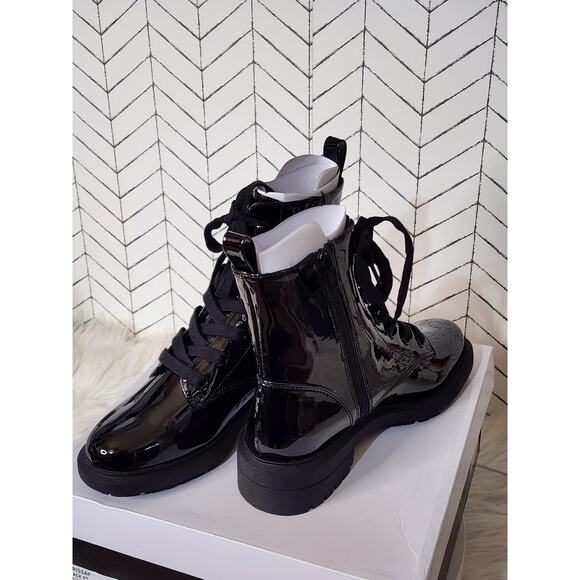 Alfani Terissa Women’s Lace-Up Combat Boots – Glossy Ankle Booties - Black - Picture 3 of 10